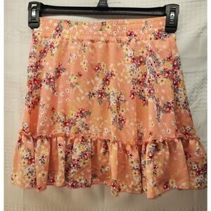 Knit Works Girls Skort Floral Large 14-16 Pink Pullon Chiffon Ruffle School